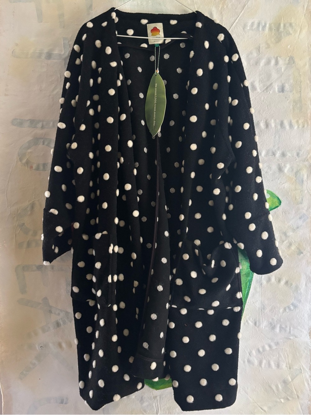 NWT Farm Rio 100% Wool Black Polka Dot Open Cardigan